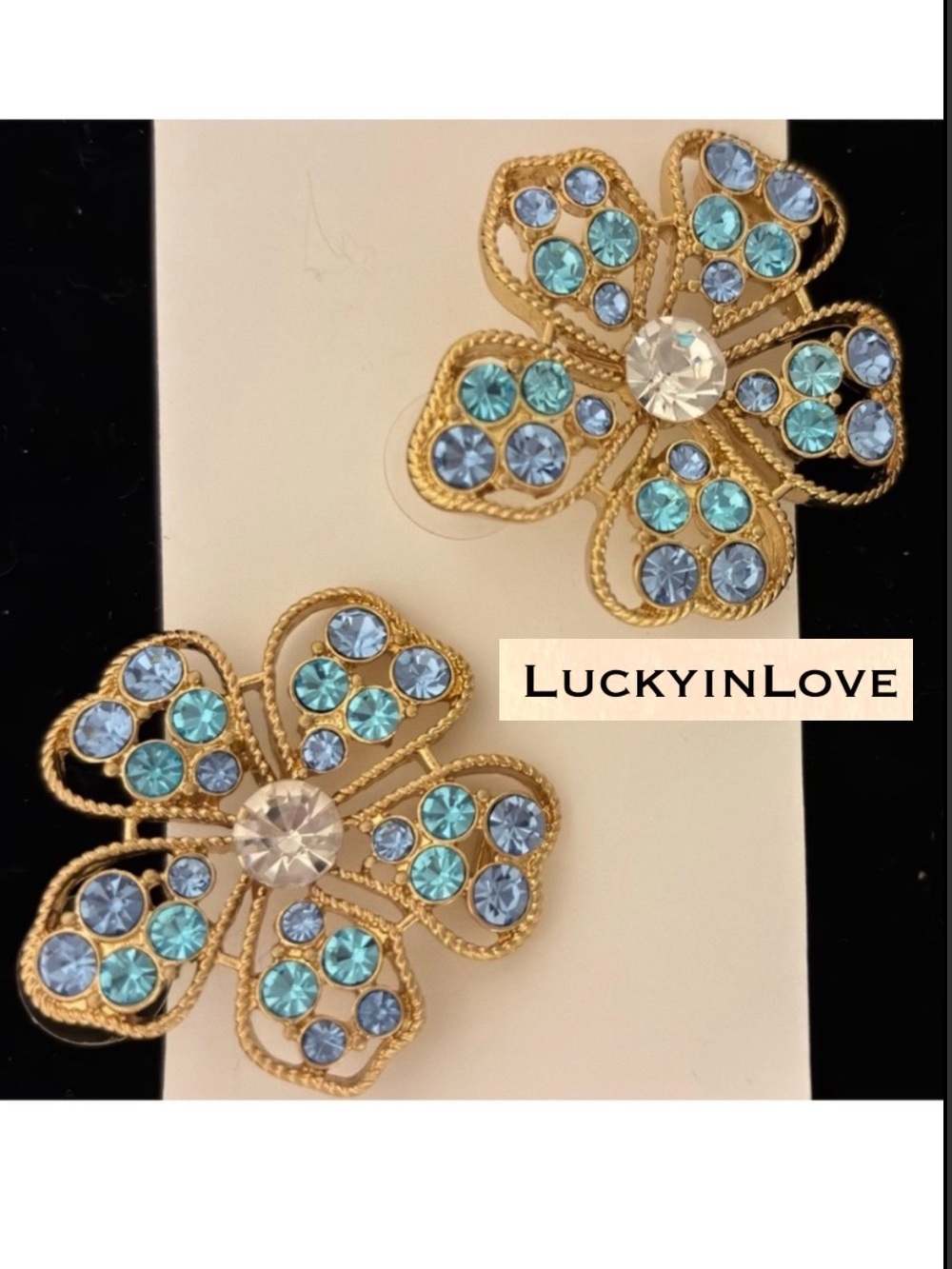 Oscar de la Renta • Blues and Gold Flower Tooled Filagree Earrings